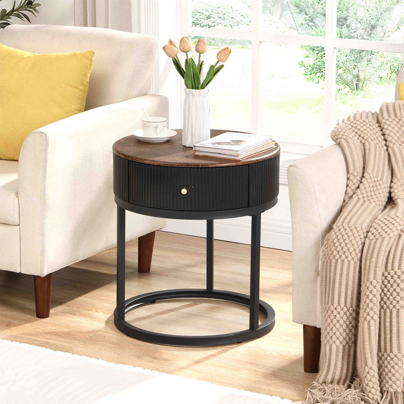 17 Stories Round Nightstand with Drawer Wood End Table with Storage Small Table or Living Room Bedroom and Small Spaces Wayfair